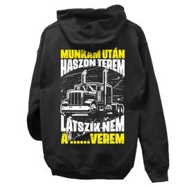 Munkám után... kamionos kapucnis pulóver (Fekete)