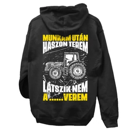 Munkám után... traktoros kapucnis pulóver (Fekete)