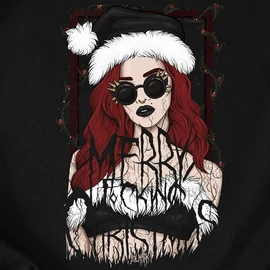 Merry F. Christmas kapucnis pulóver (Fekete)