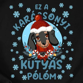 Ez a Karácsonyi kutyás női póló (Fekete)