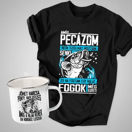 Amíg horgászom férfi póló és fém bögre szett (Fekete pólóval)