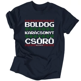 Boldog karácsonyt csóró férfi póló (Sötétkék)