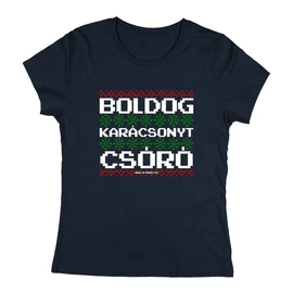 Boldog karácsonyt csóró női póló (Fekete)