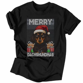 Merry dachshundmas férfi póló (Fekete)