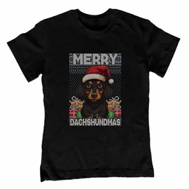 Merry dachshundmas gyerek póló (Fekete)