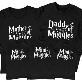 Muggle családi póló szett (3 gyerek) (Fekete)