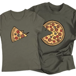 Pizza Love (színes verzió) páros póló szett (Sötétszürke)