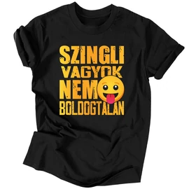 Szingli vagyok nem boldogtalan férfi póló (Fekete)