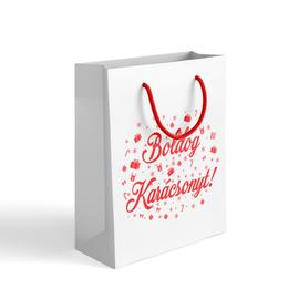 Boldog Karácsonyt (Piros) ajándék táska piros füllel (Fehér táska) 