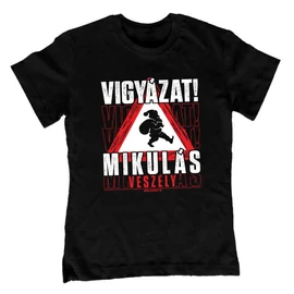 Vigyázat! Mikulás veszély gyerek póló (Fekete)