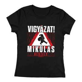 Vigyázat! Mikulás veszély női póló (Fekete)
