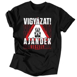 Vigyázat! Ajándék veszély férfi póló (Fekete)