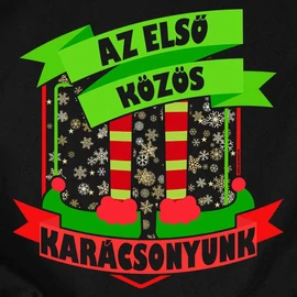 Az első közös karácsony családi póló szett (3 gyerek) (Fekete)