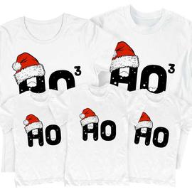 HO HO HO családi póló szett (3 gyerek) (Fehér)