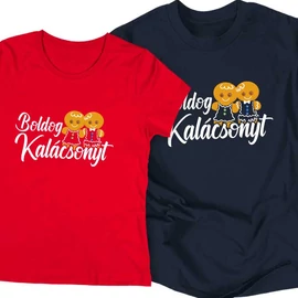  Boldog Kalácsonyt páros póló szett (Női piros-Férfi Sötétkék)