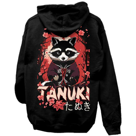 Tanuki kapucnis pulóver (Fekete)