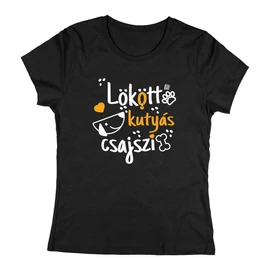 Lökött kutyás csajszi női póló (Fekete)