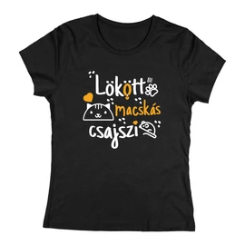 Lökött macskás csajszi női póló (Fekete)