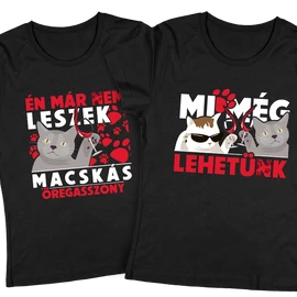 Macskás öregasszony - lánybúcsús póló szett (Fekete)