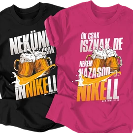 Nekünk inni kell, neki házasodni! férfi póló szett (fekete-rózsaszín)
