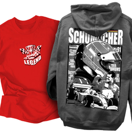 Michael Schumacher tribute kapucnis pulcsi és F1 Legend póló szett (Piros-Grafit)