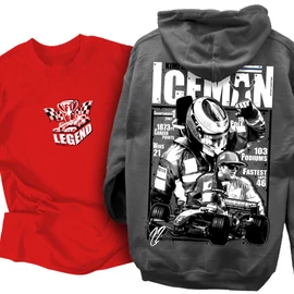 ICEMAN - Kimi Raikkönen Tribute kapucnis pulcsi és F1 Legend póló szett (Piros-Grafit)