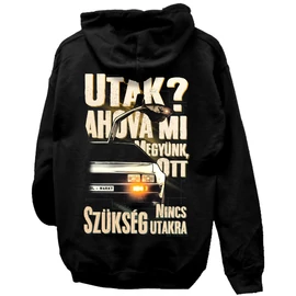 Ahová mi megyünk - Delorian kapucnis pulcsi (Fekete)