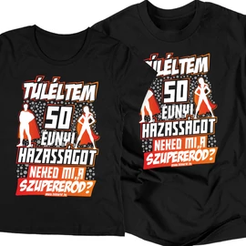 Túléltem X év házasságot páros póló szett (Fekete-Fekete)
