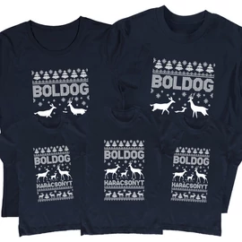 Boldog karácsony családi póló szett (3 gyerek) (Sötétkék)