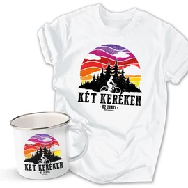 Két keréken póló és fém bögre szett (Fehér pólóval)