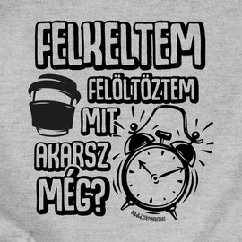 Felkeltem női póló és fémbögre szett (Szürke pólóval)