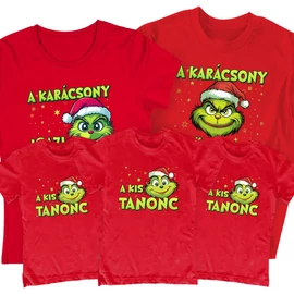 Karácsony főnökei családi póló szett (3 gyerek) (Piros)