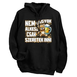 Szeretek inni kapucnis pulóver (Fekete)