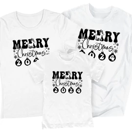 Merry Christmas 2024 családi póló szett (1 gyerek) (Fehér)