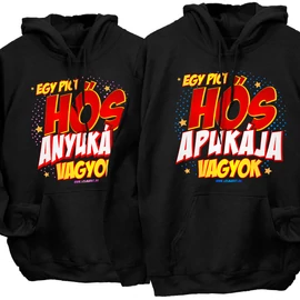 Minőségi Apa/Anya jelölt páros kapucnis pulóverek (Fekete)