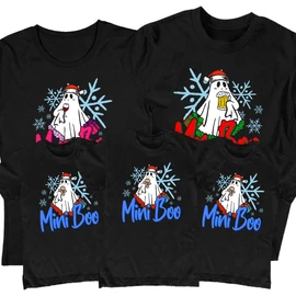 Christmas Boo Family családi póló szett (3 gyerek) (Fekete)