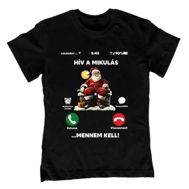 Hív a mikulás gyerek póló (Fekete)