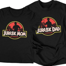 Jurassic Mom és Dad páros póló szett (Fekete)