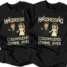 Házasság - Game Over legénybúcsú póló szett (Fekete)
