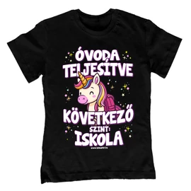Óvoda teljesítve - unikornis gyerek póló (Fekete)