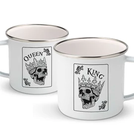 Queen &amp; King koponyás fém bögrék (Fehér)