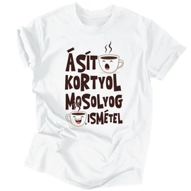  Ásít, kortyol, mosolyog, ismétel férfi póló (Fehér)