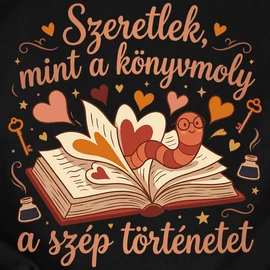 Szeretlek, mint könyvmoly póló (Fekete)