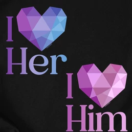 I love him / I love her kapucnis pulóverek (Fekete)