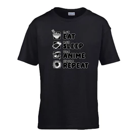 Eat sleep anime repeat gyerek póló (Fekete)