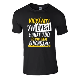 Vigyázat! x éves férfi póló(fekete)