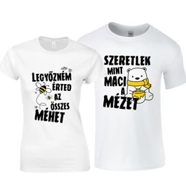 Szeretlek mint maci a mézet páros póló (Fehér)