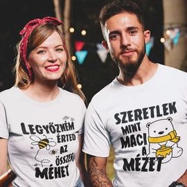 Szeretlek mint maci a mézet páros póló (Fehér)