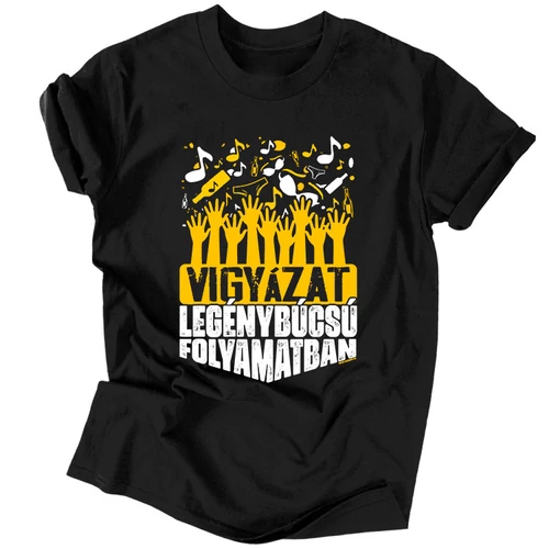 Vigyázat! Legénybúcsú folyamatban férfi póló (Fekete)
