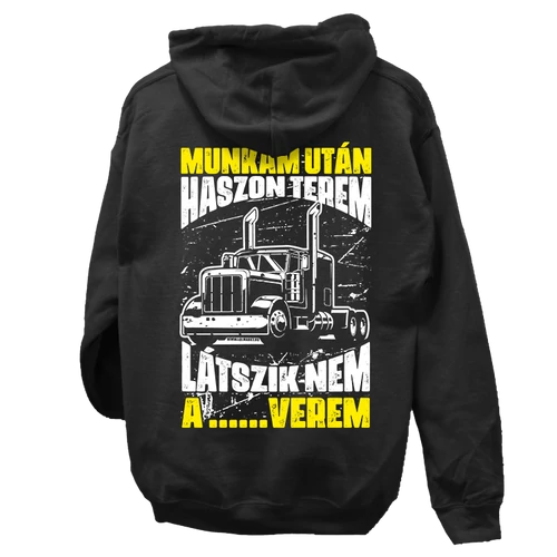 Munkám után... kamionos kapucnis pulóver (Fekete)